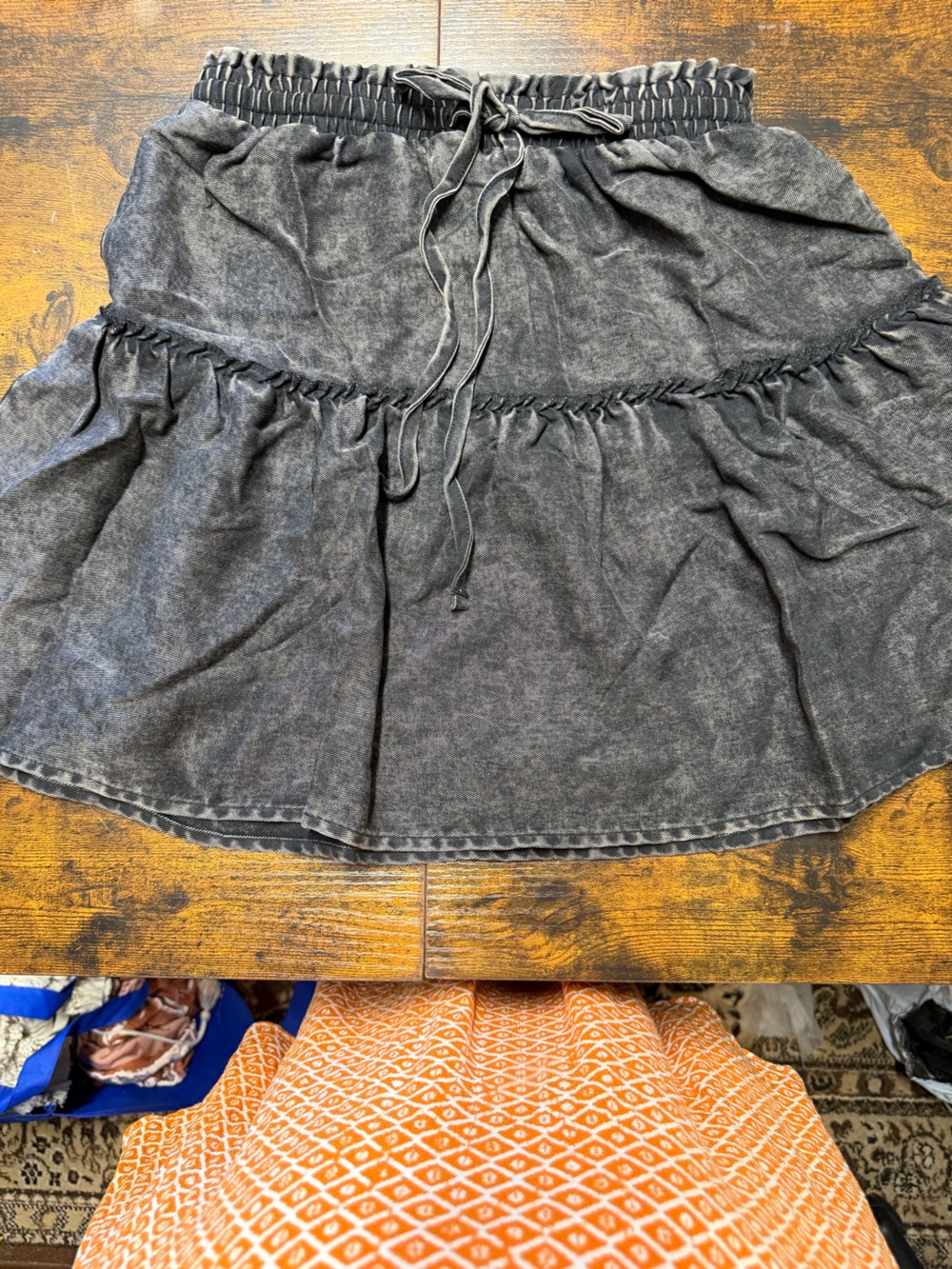 Zenana Outfitters Washed Charcoal Drawstring Circle Skirt